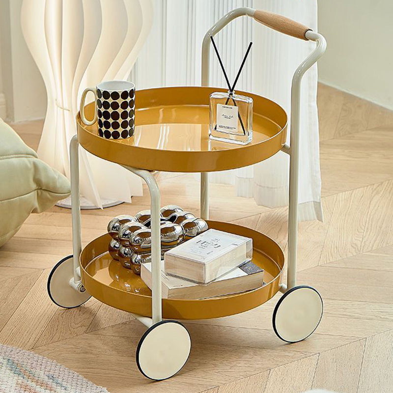 Contemporary Nordic Round Plastic Carbon Steel Movable Coffee Table 2-Tier For Living Room