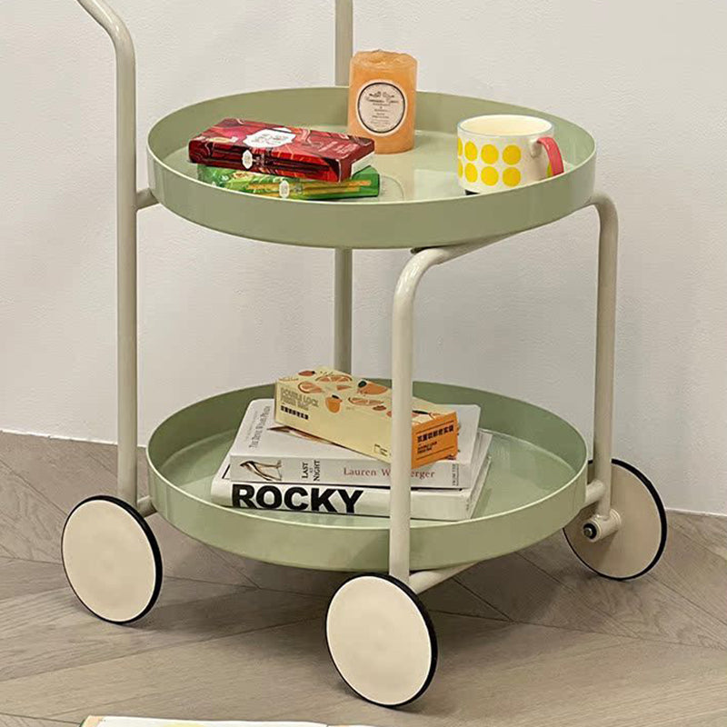 Contemporary Nordic Round Plastic Carbon Steel Movable Coffee Table 2-Tier For Living Room