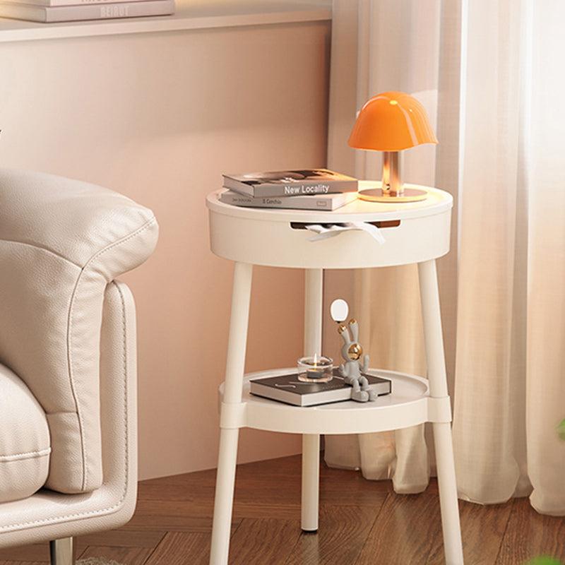 Moderner minimalistischer runder Kunststoff-Couchtisch mit verstecktem Stauraum, 2-stufig, für das Wohnzimmer 