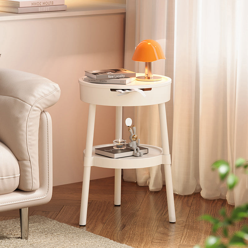 Moderner minimalistischer runder Kunststoff-Couchtisch mit verstecktem Stauraum, 2-stufig, für das Wohnzimmer 