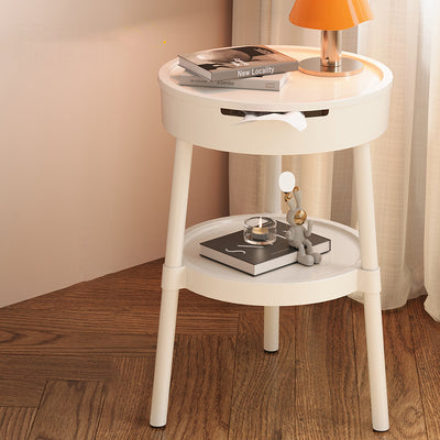 Modern Minimalist Round Plastic Hidden Storage Coffee Table 2-Tier For Living Room