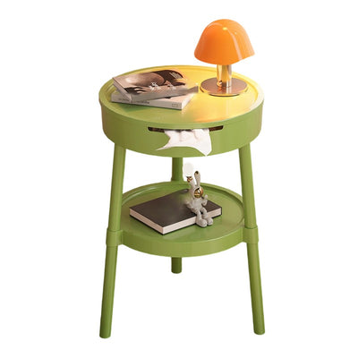 Modern Minimalist Round Plastic Hidden Storage Coffee Table 2-Tier For Living Room