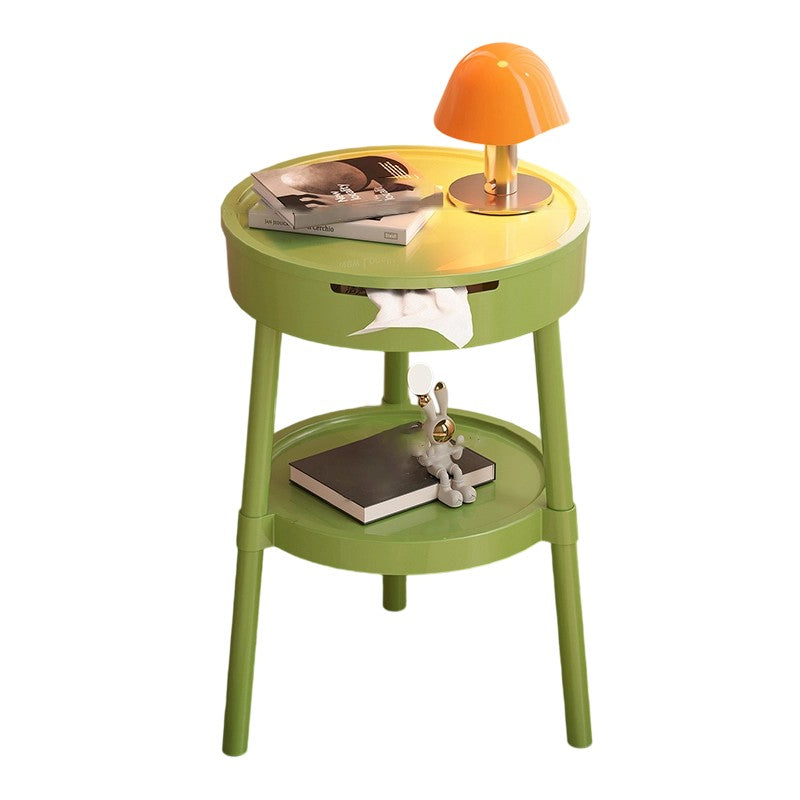 Modern Minimalist Round Plastic Hidden Storage Coffee Table 2-Tier For Living Room