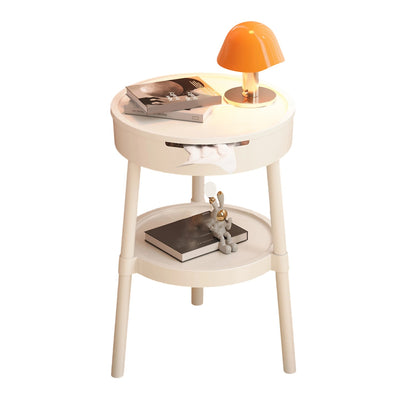 Modern Minimalist Round Plastic Hidden Storage Coffee Table 2-Tier For Living Room