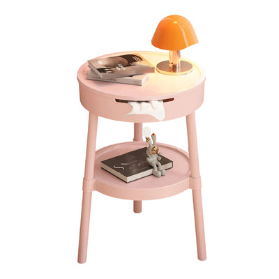 Modern Minimalist Round Plastic Hidden Storage Coffee Table 2-Tier For Living Room