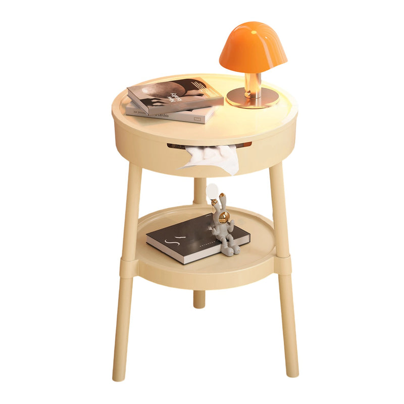 Modern Minimalist Round Plastic Hidden Storage Coffee Table 2-Tier For Living Room