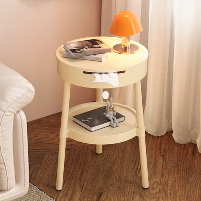 Modern Minimalist Round Plastic Hidden Storage Coffee Table 2-Tier For Living Room