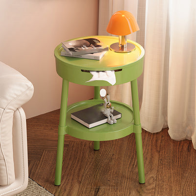 Modern Minimalist Round Plastic Hidden Storage Coffee Table 2-Tier For Living Room