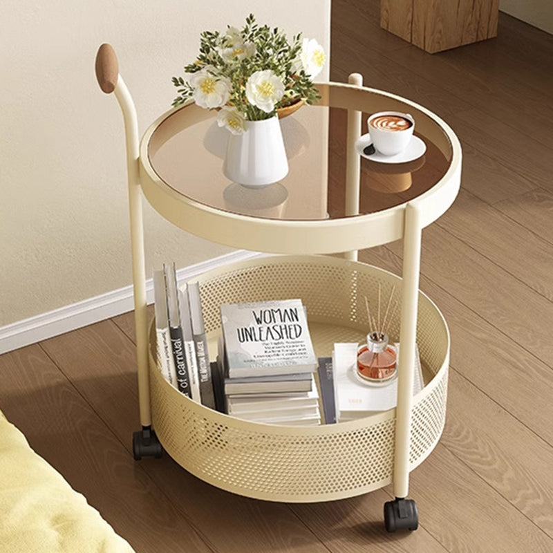 Traditional French Movable Round Iron Glass Coffee Table 2-Tier For Living Room