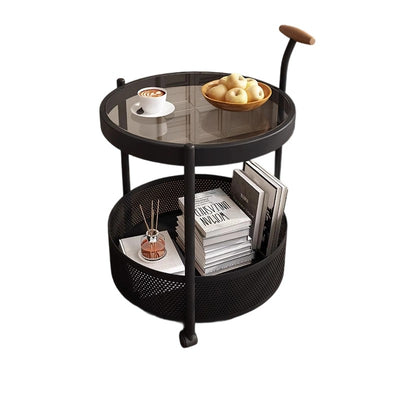 Traditional French Movable Round Iron Glass Coffee Table 2-Tier For Living Room