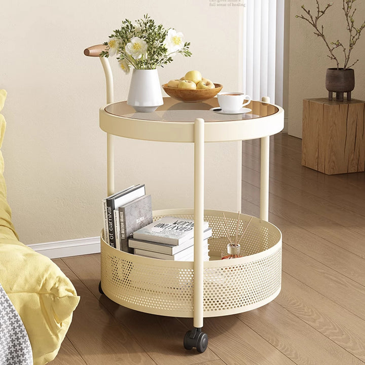 Traditional French Movable Round Iron Glass Coffee Table 2-Tier For Living Room