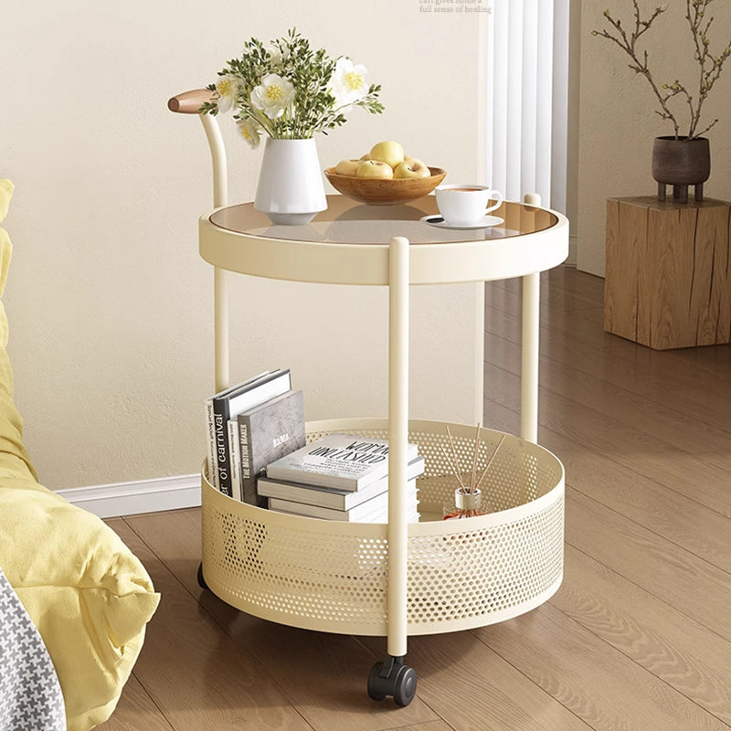 Traditional French Movable Round Iron Glass Coffee Table 2-Tier For Living Room