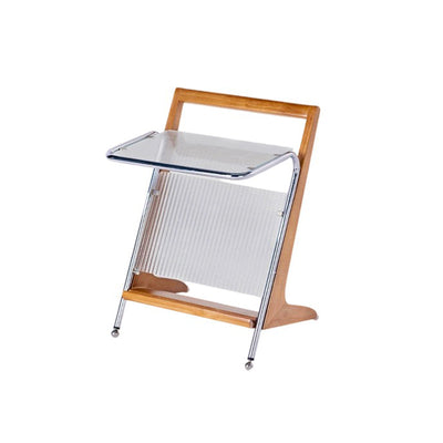 Modern Minimalist Z-Shape Rubberwood Iron Glass End Table 2-Tier For Bedroom
