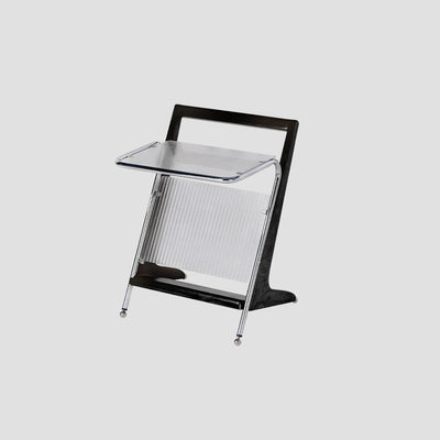 Modern Minimalist Z-Shape Rubberwood Iron Glass End Table 2-Tier For Bedroom