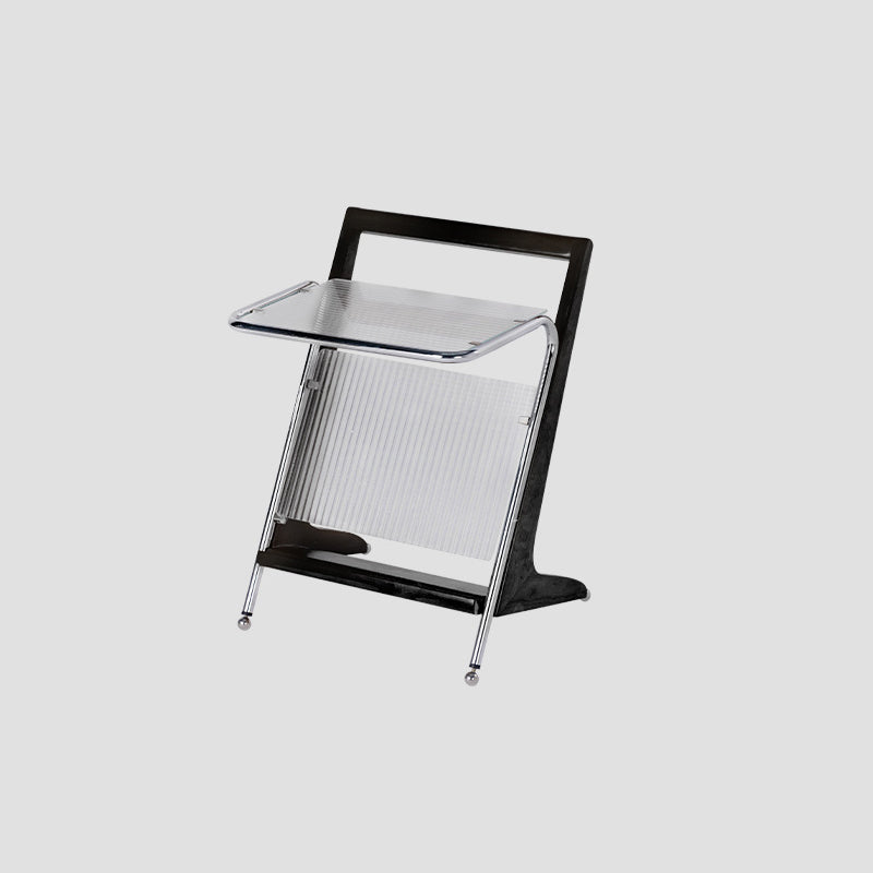 Modern Minimalist Z-Shape Rubberwood Iron Glass End Table 2-Tier For Bedroom