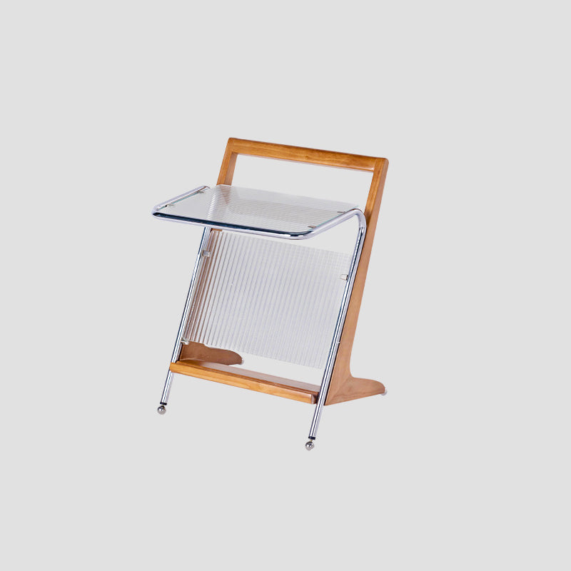 Modern Minimalist Z-Shape Rubberwood Iron Glass End Table 2-Tier For Bedroom