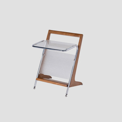 Modern Minimalist Z-Shape Rubberwood Iron Glass End Table 2-Tier For Bedroom