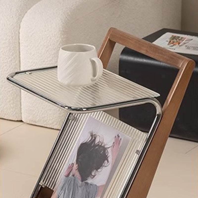 Modern Minimalist Z-Shape Rubberwood Iron Glass End Table 2-Tier For Bedroom
