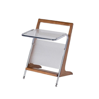 Modern Minimalist Z-Shape Rubberwood Iron Glass End Table 2-Tier For Bedroom