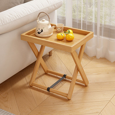 Traditional Rustic Rectangular Nan Bamboo Foldable End Table 1-Tier For Living Room