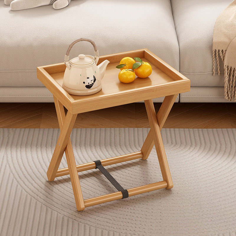 Traditional Rustic Rectangular Nan Bamboo Foldable End Table 1-Tier For Living Room