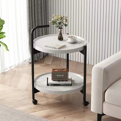 Modern Minimalist Movable Round MDF Iron End Table 2-Tier For Living Room