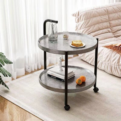 Modern Minimalist Movable Round MDF Iron End Table 2-Tier For Living Room