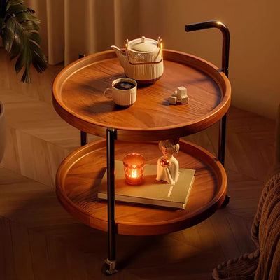 Modern Minimalist Movable Round MDF Iron End Table 2-Tier For Living Room