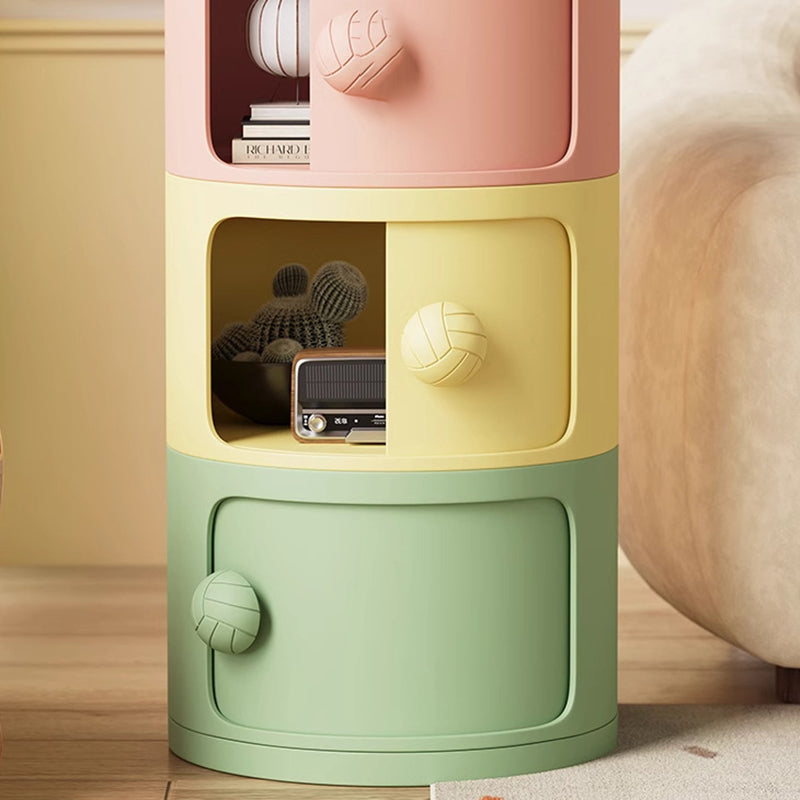 Modern Minimalist Dopamine Detachable Round Plastic Nightstand 1/2/3/4-Cabinet For Bedroom