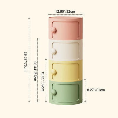 Modern Minimalist Dopamine Detachable Round Plastic Nightstand 1/2/3/4-Cabinet For Bedroom