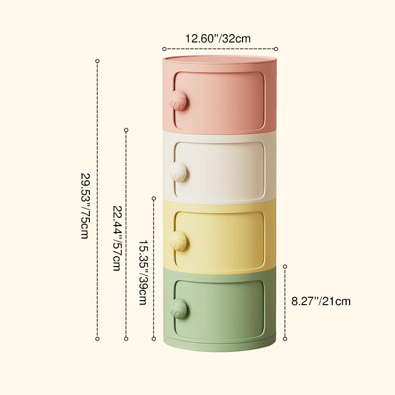 Modern Minimalist Dopamine Detachable Round Plastic Nightstand 1/2/3/4-Cabinet For Bedroom