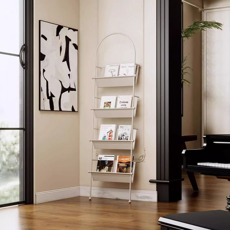 Contemporary Industrial Oval Iron Floor-Standing Bookshelf 4-Tier For Study