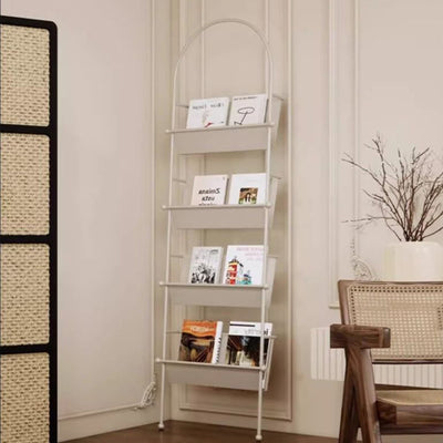 Contemporary Industrial Oval Iron Floor-Standing Bookshelf 4-Tier For Study