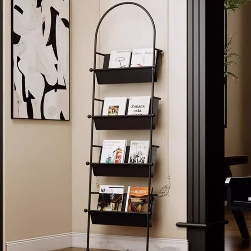 Contemporary Industrial Oval Iron Floor-Standing Bookshelf 4-Tier For Study