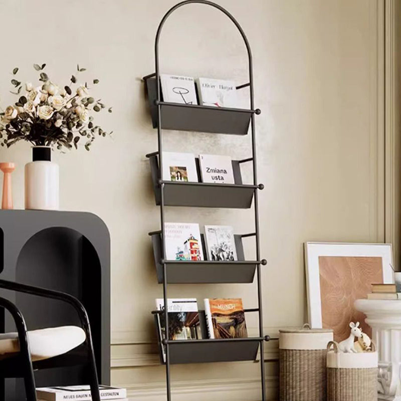 Contemporary Industrial Oval Iron Floor-Standing Bookshelf 4-Tier For Study