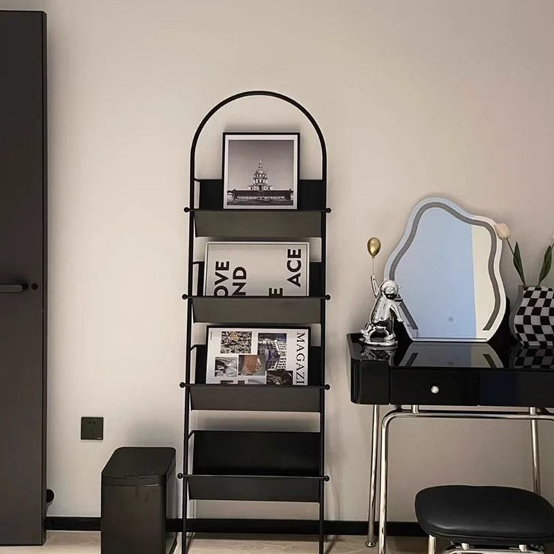 Contemporary Industrial Oval Iron Floor-Standing Bookshelf 4-Tier For Study