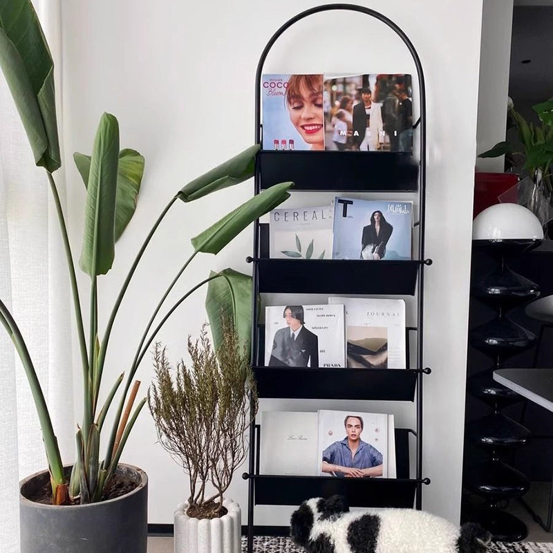 Contemporary Industrial Oval Iron Floor-Standing Bookshelf 4-Tier For Study