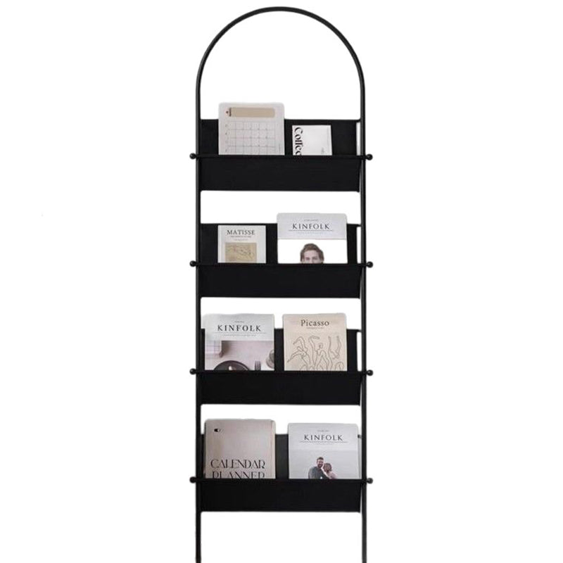 Contemporary Industrial Oval Iron Floor-Standing Bookshelf 4-Tier For Study