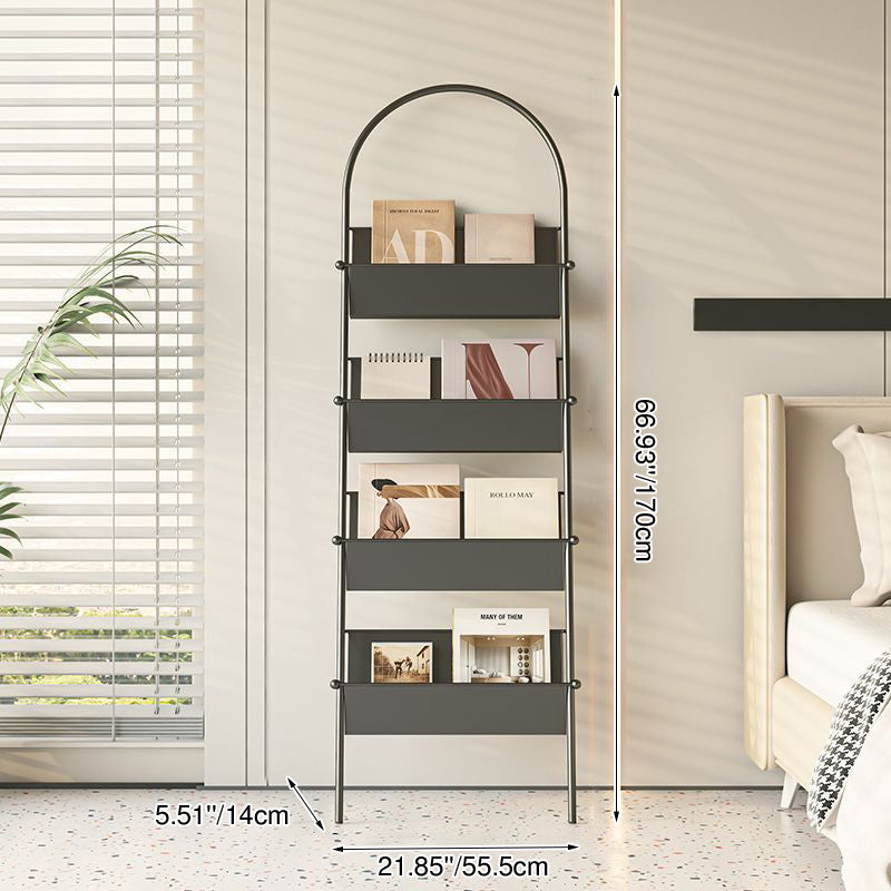 Contemporary Industrial Oval Iron Floor-Standing Bookshelf 4-Tier For Study