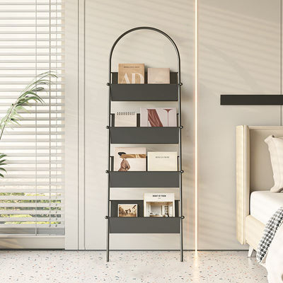 Contemporary Industrial Oval Iron Floor-Standing Bookshelf 4-Tier For Study