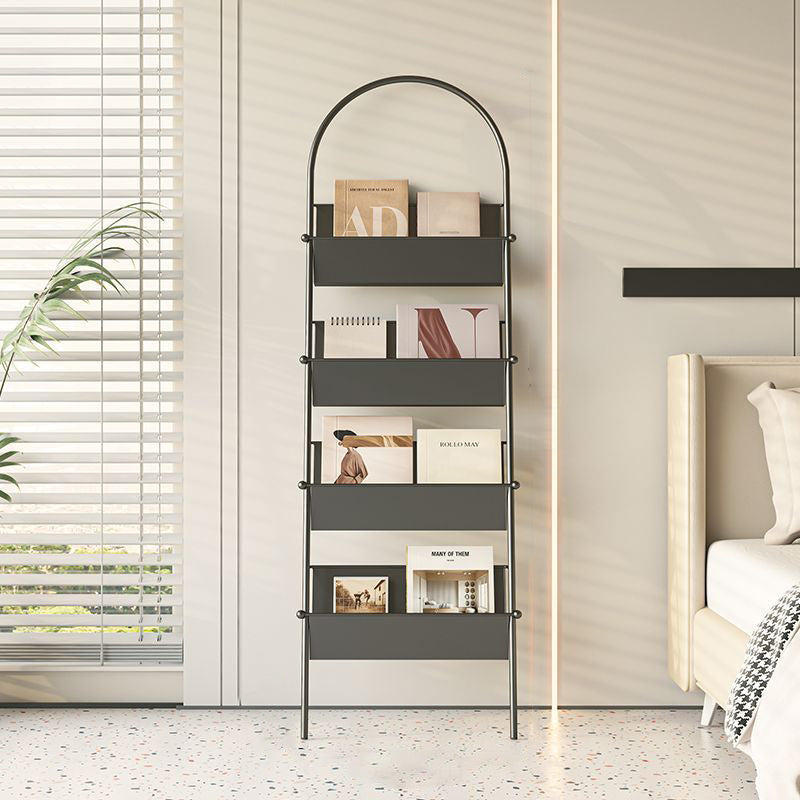 Contemporary Industrial Oval Iron Floor-Standing Bookshelf 4-Tier For Study
