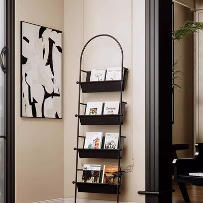Contemporary Industrial Oval Iron Floor-Standing Bookshelf 4-Tier For Study