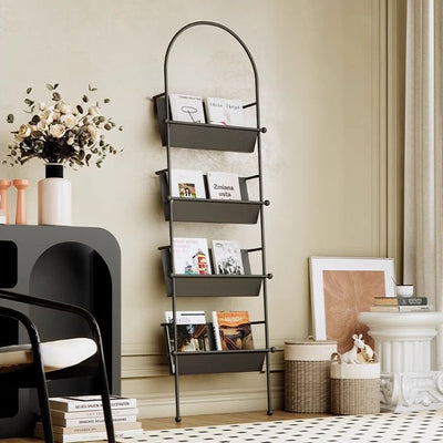 Contemporary Industrial Oval Iron Floor-Standing Bookshelf 4-Tier For Study