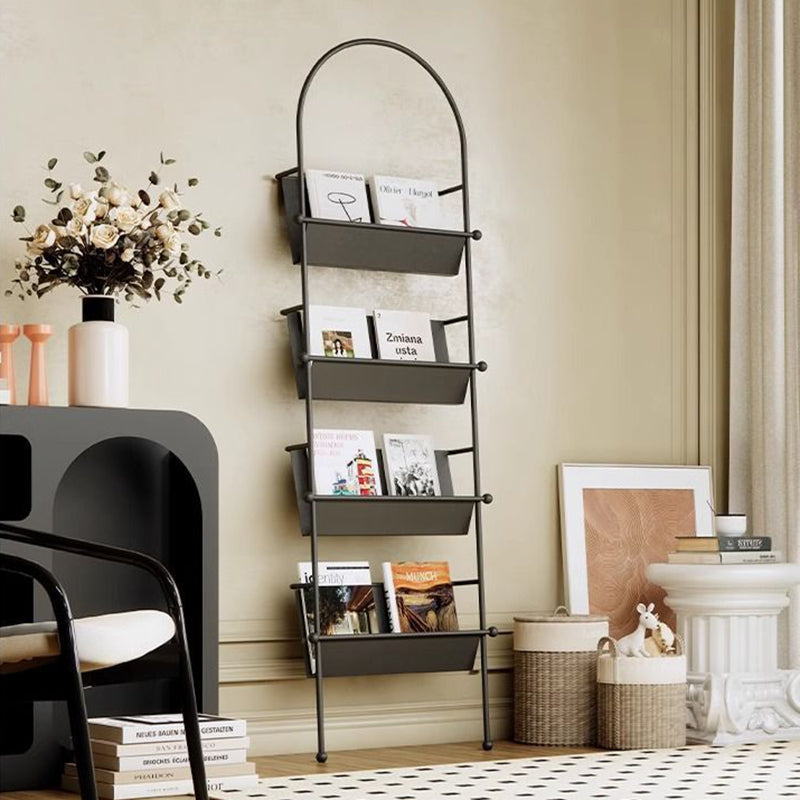 Contemporary Industrial Oval Iron Floor-Standing Bookshelf 4-Tier For Study