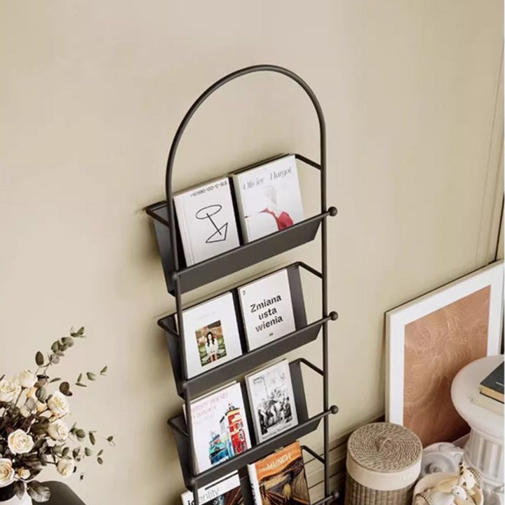 Contemporary Industrial Oval Iron Floor-Standing Bookshelf 4-Tier For Study