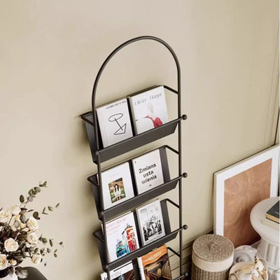 Contemporary Industrial Oval Iron Floor-Standing Bookshelf 4-Tier For Study