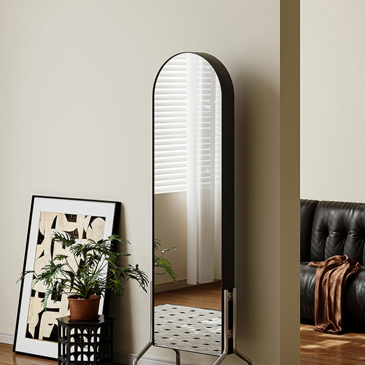 Moderner minimalistischer beweglicher drehbarer ovaler Bücherregal aus Kohlenstoffstahl mit Kunstleder und Glas, 1 Korb für das Schlafzimmer 