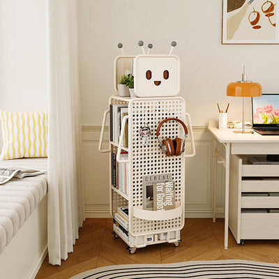 Contemporary Creative Kids Robot Iron PVC Bookshelf 3/4-Tier For Study
