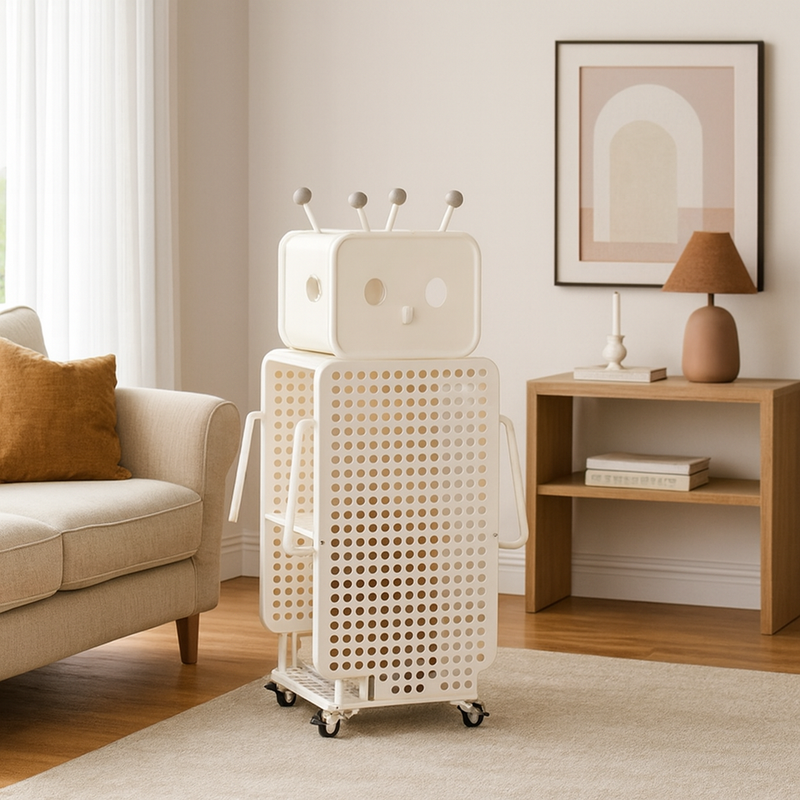 Contemporary Creative Kids Robot Iron PVC Bookshelf 3/4-Tier For Study
