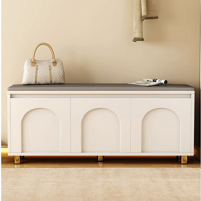 Contemporary Nordic Rectangular MDF Faux Leather Sponge Shoe Bench Backless Armless For Hallway